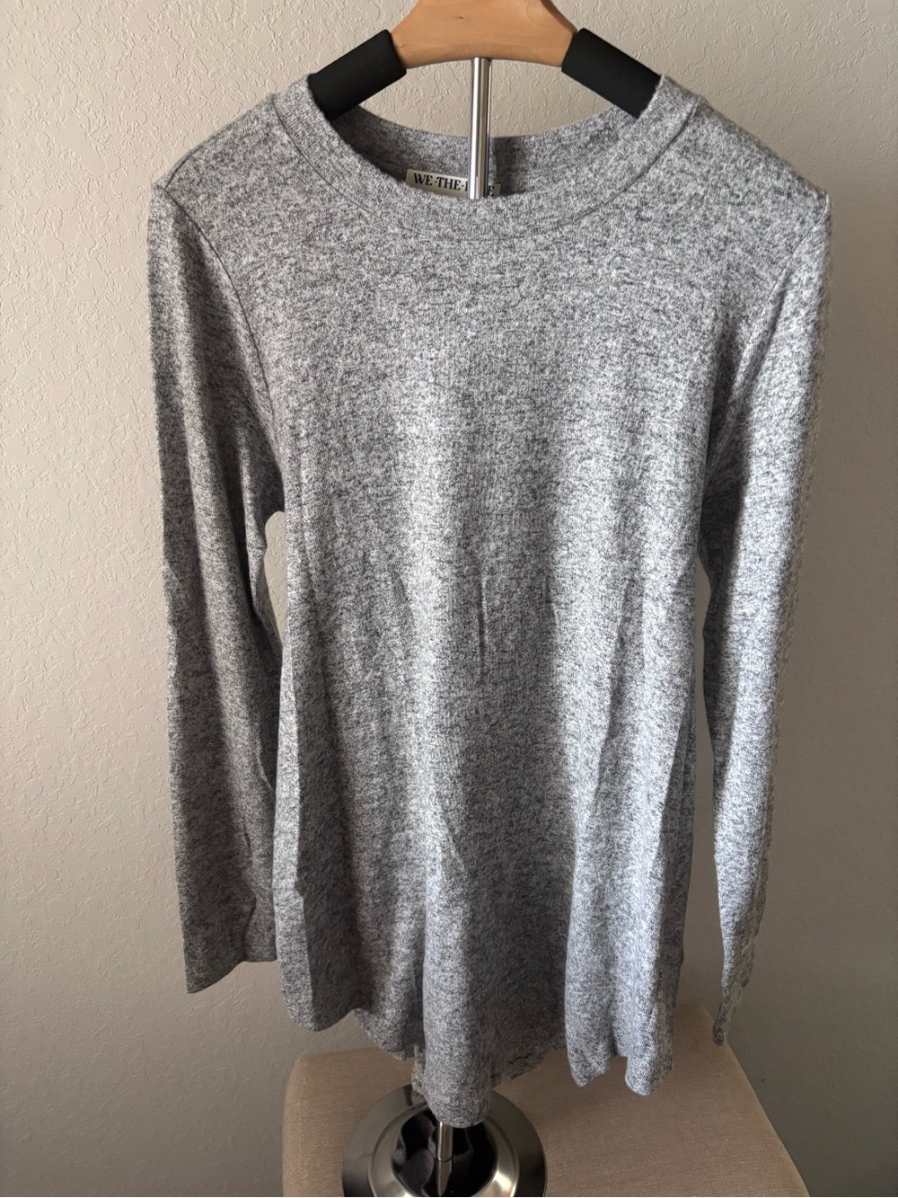 Free People We The Free Boho Gray Tie Back Long Sleeve Tunic Top Womens Medium